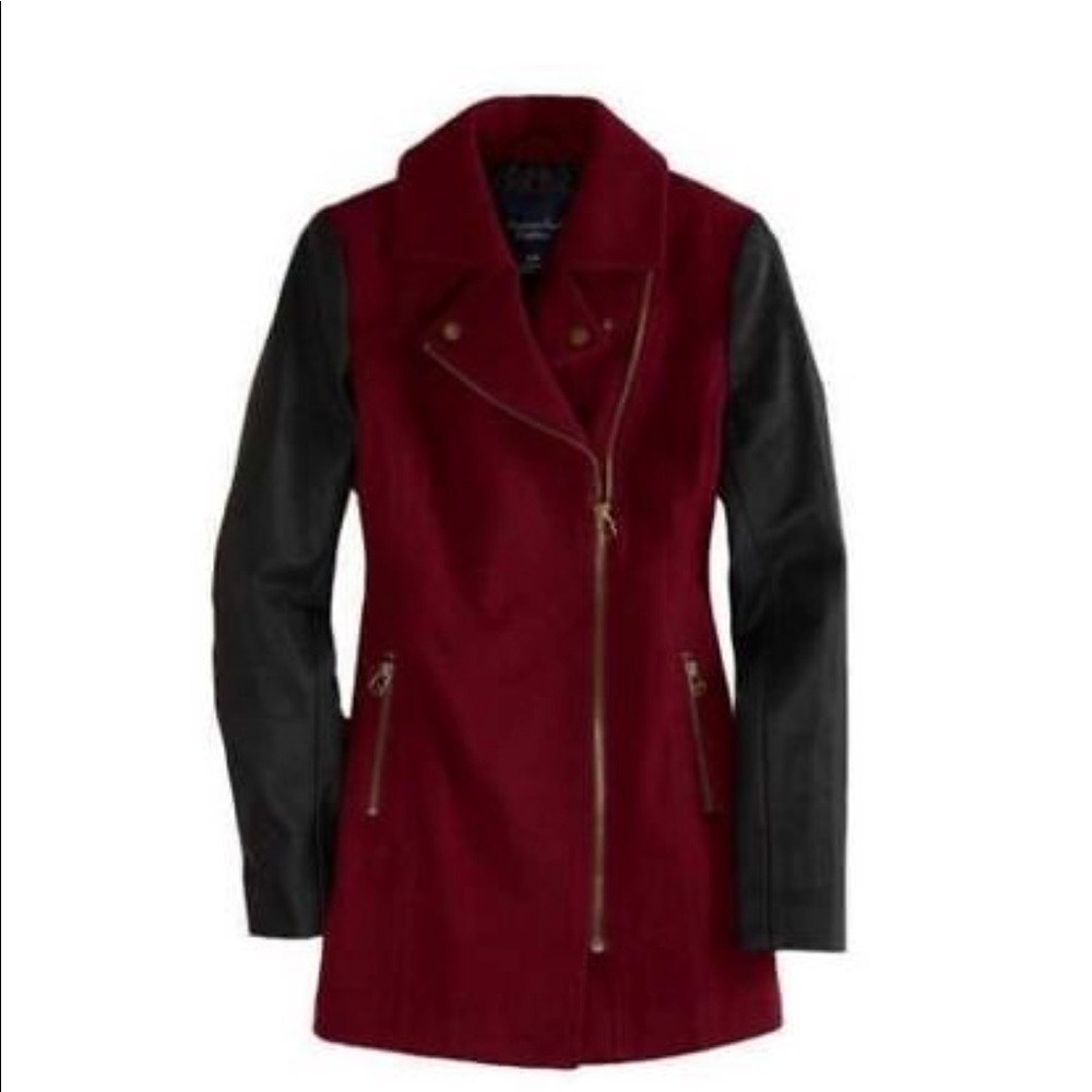 AE faux leather sleeve and wool trench coat